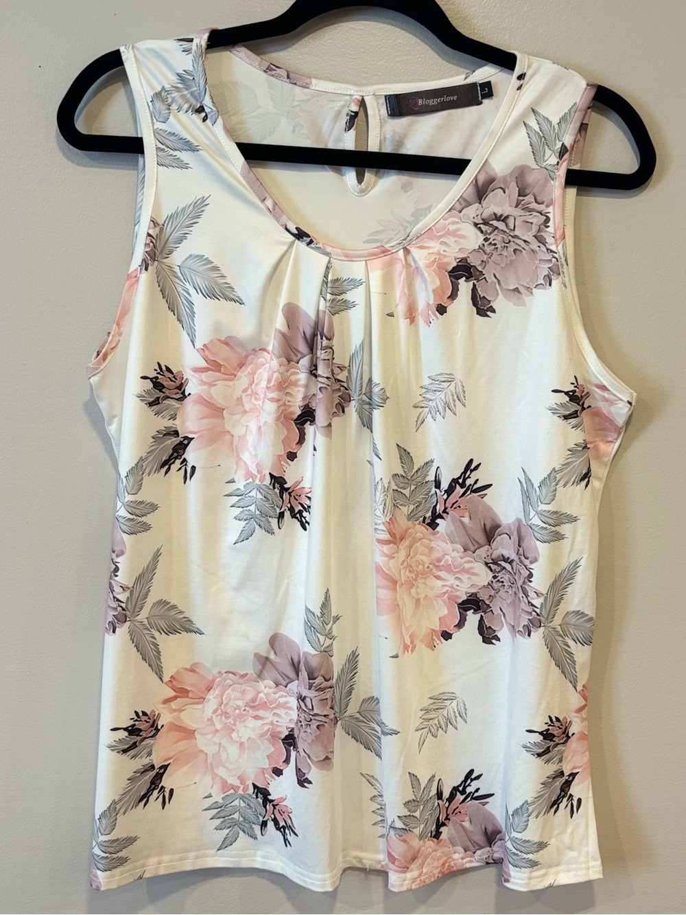 Bloggerlove Floral Sleeveless White Blouse Top Women's Large